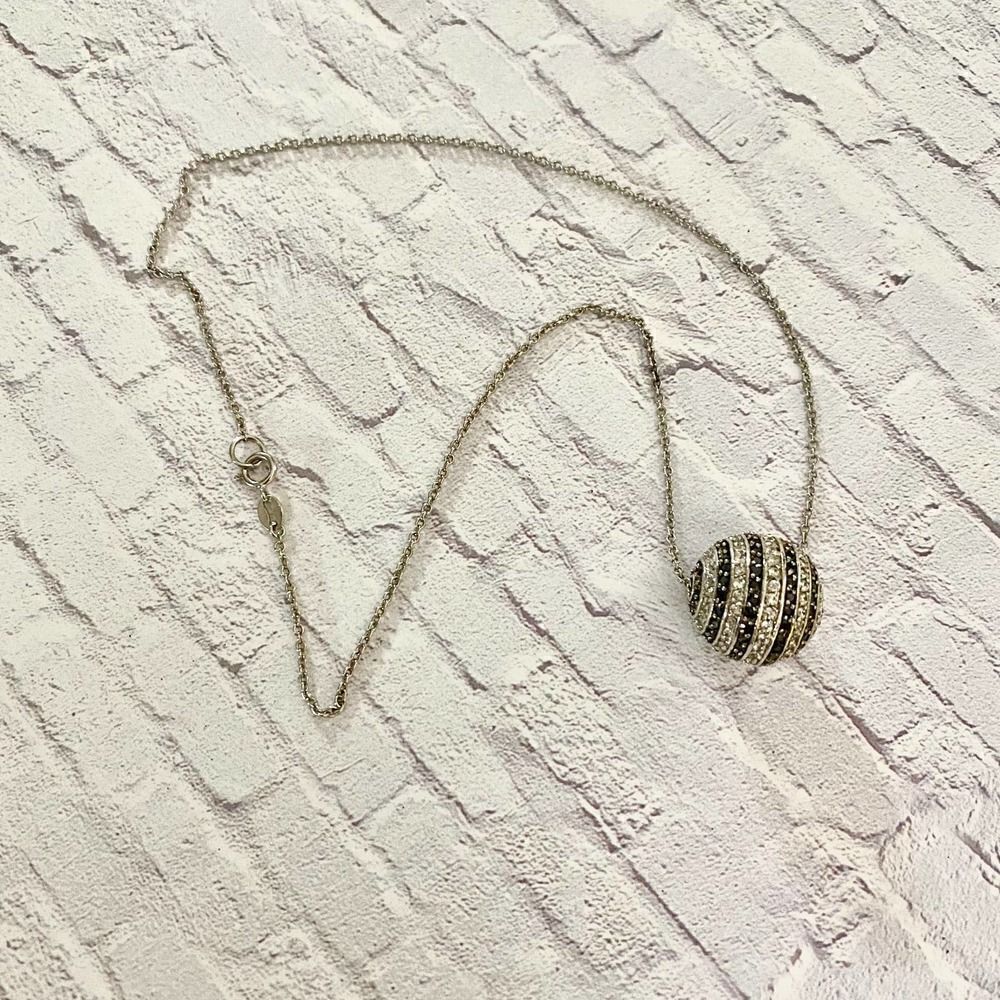 Sterling Silver Ball Necklace With Black & White Zirconians